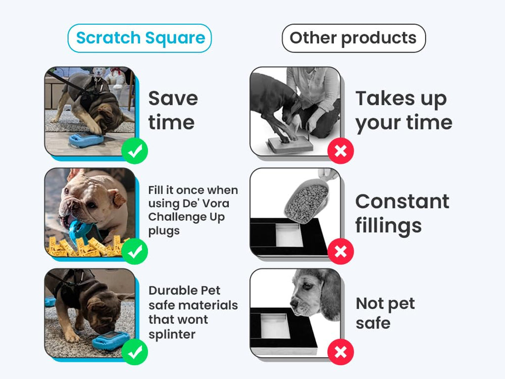 De' Vora Scratch Square tugger action highlighting interactive play during grooming.