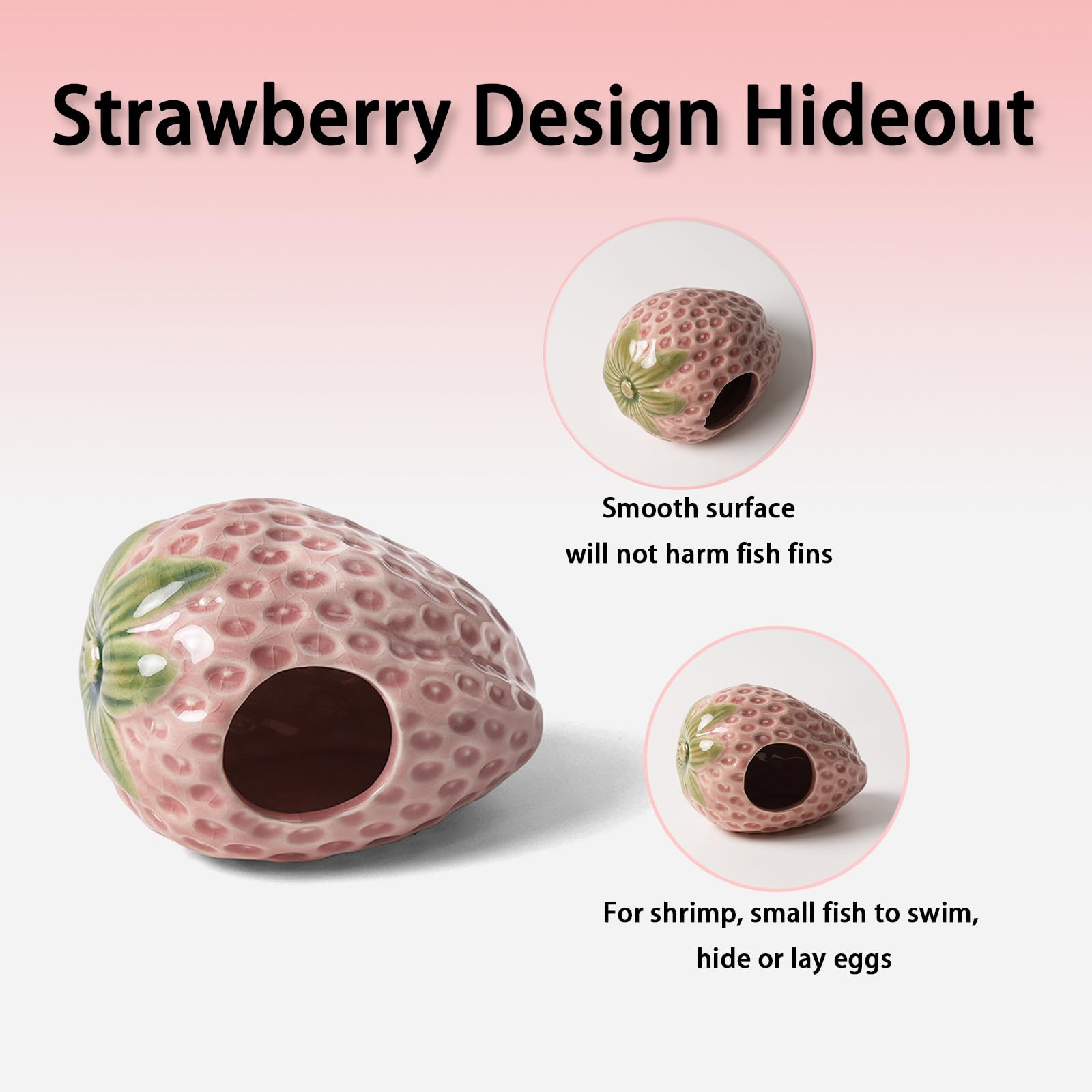 Deapeey strawberry cave pink front view enhances decor while providing a hideout.