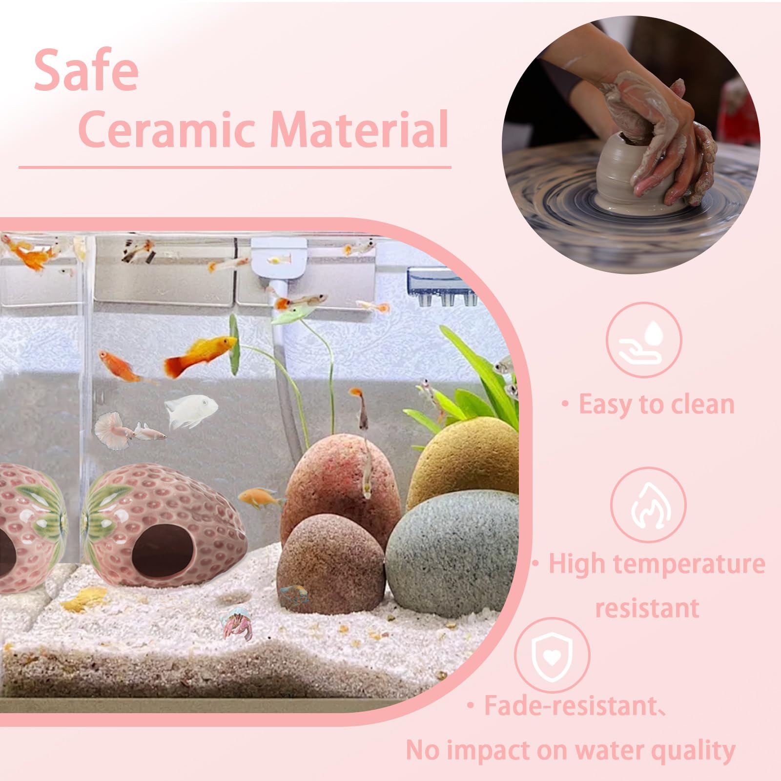 Deapeey strawberry cave pink hideout closeup shows safe ceramic surface.