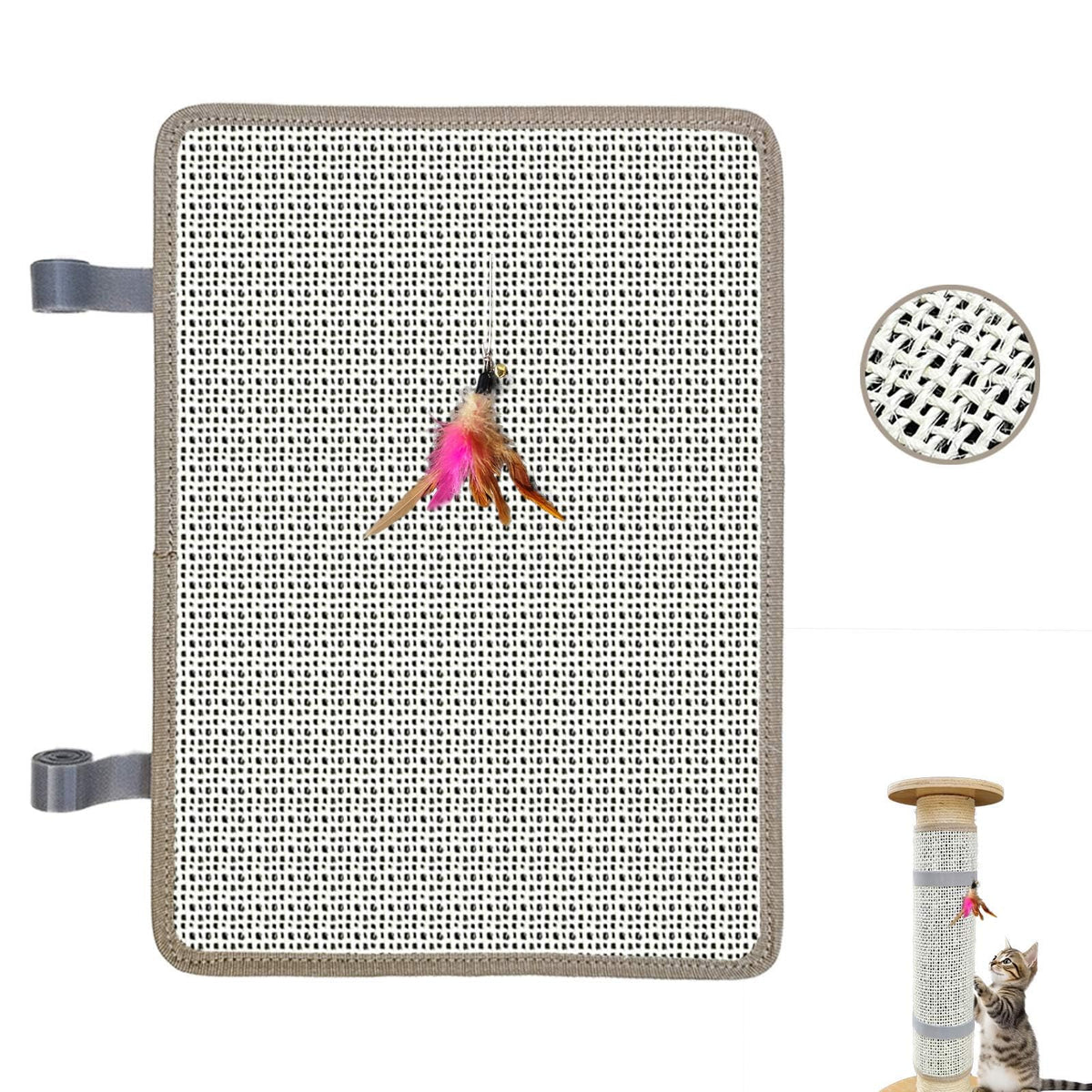 Deapher wrap-around cat nail file on post for easy grooming.