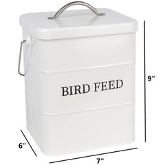 DEAYOU bird seed storage tin with white enamel finish on shelf