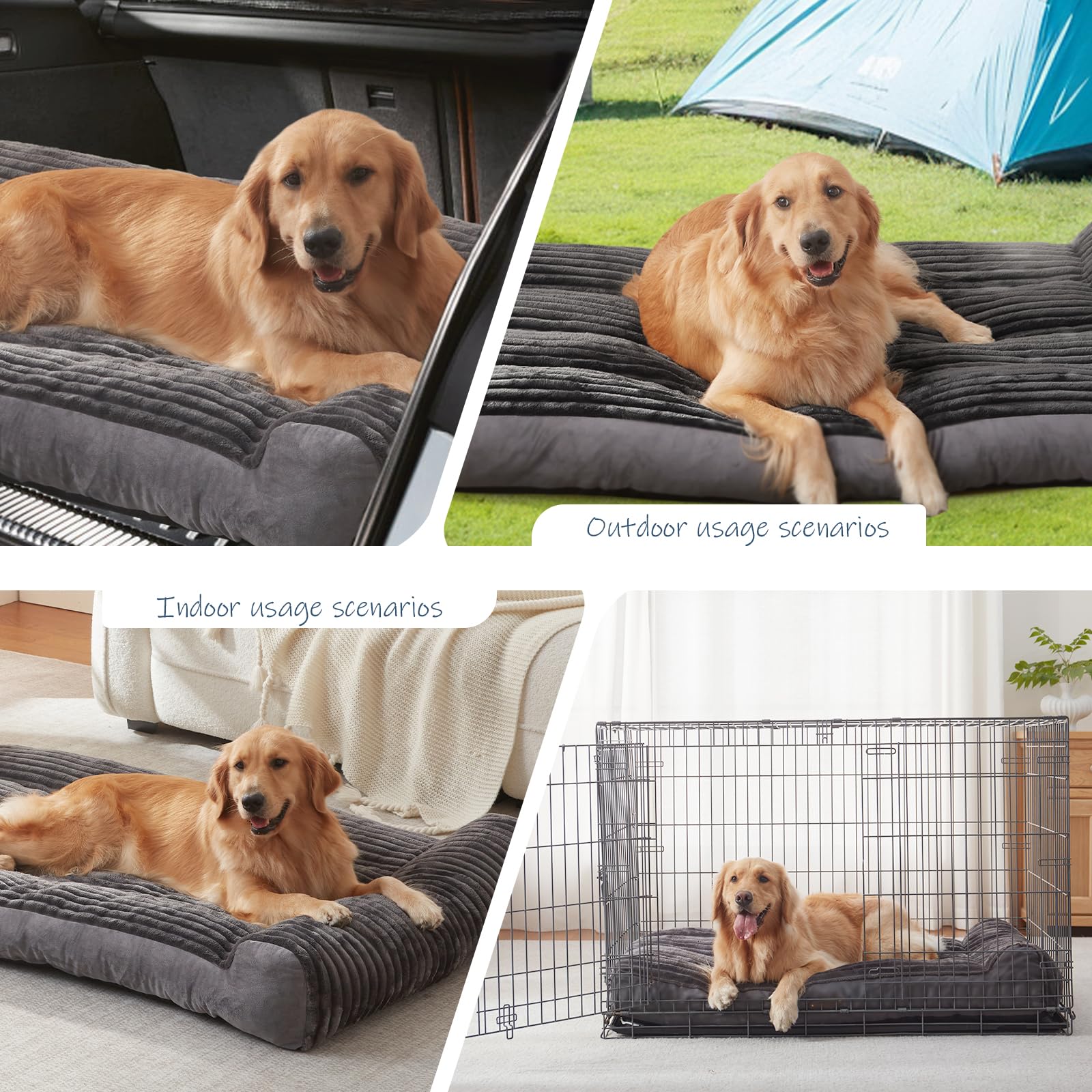 DEBANG HOME dog bed size chart visual with weight ranges.