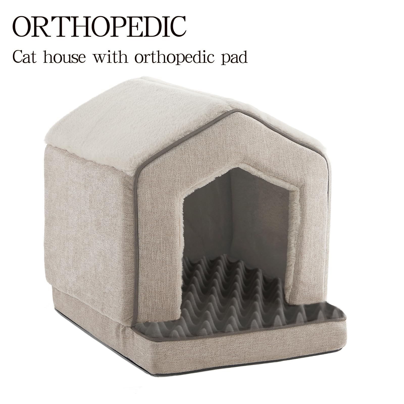 DEBANG HOME orthopedic cat house inside cave showcases plush interior ideal for feline retreat