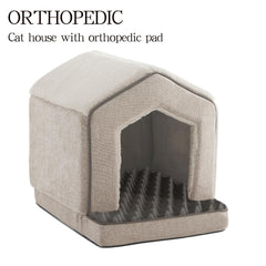 DEBANG HOME orthopedic cat house inside cave showcases plush interior ideal for feline retreat