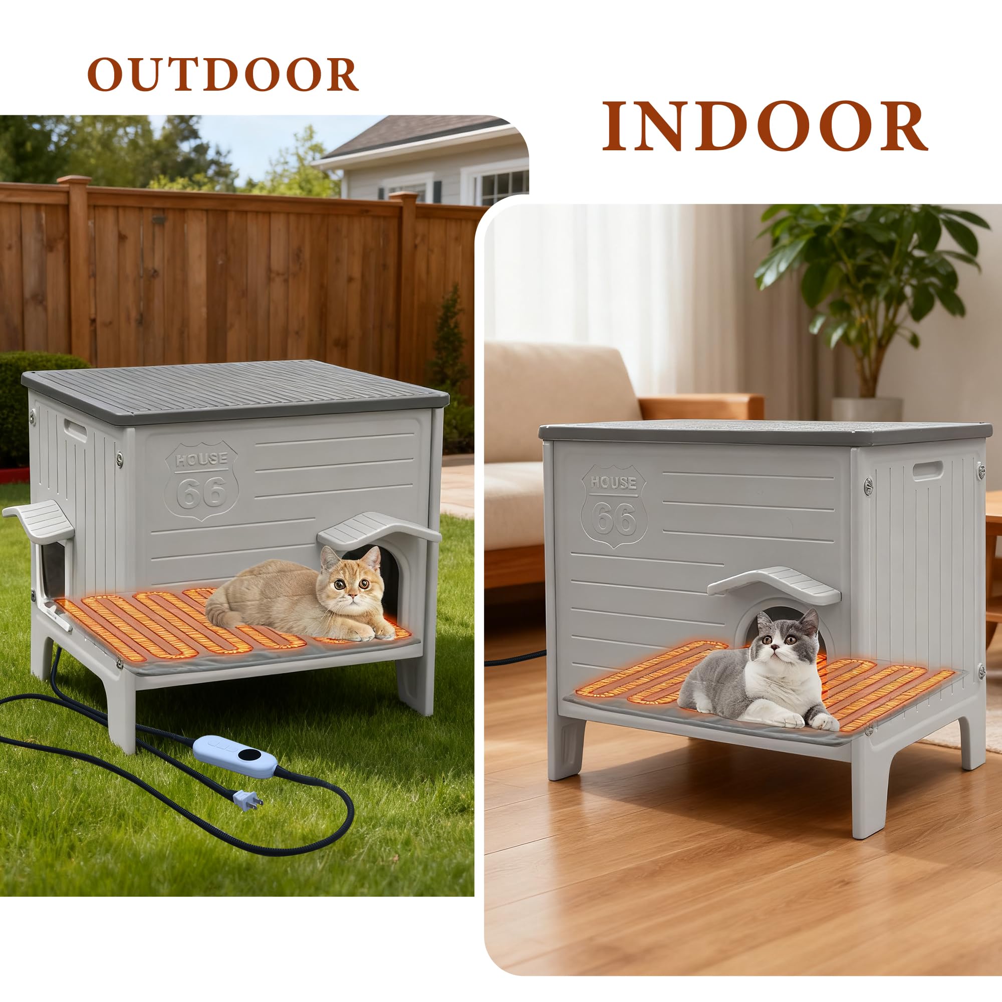 Deblue heated cat house chew-resistant cord safety feature for outdoors