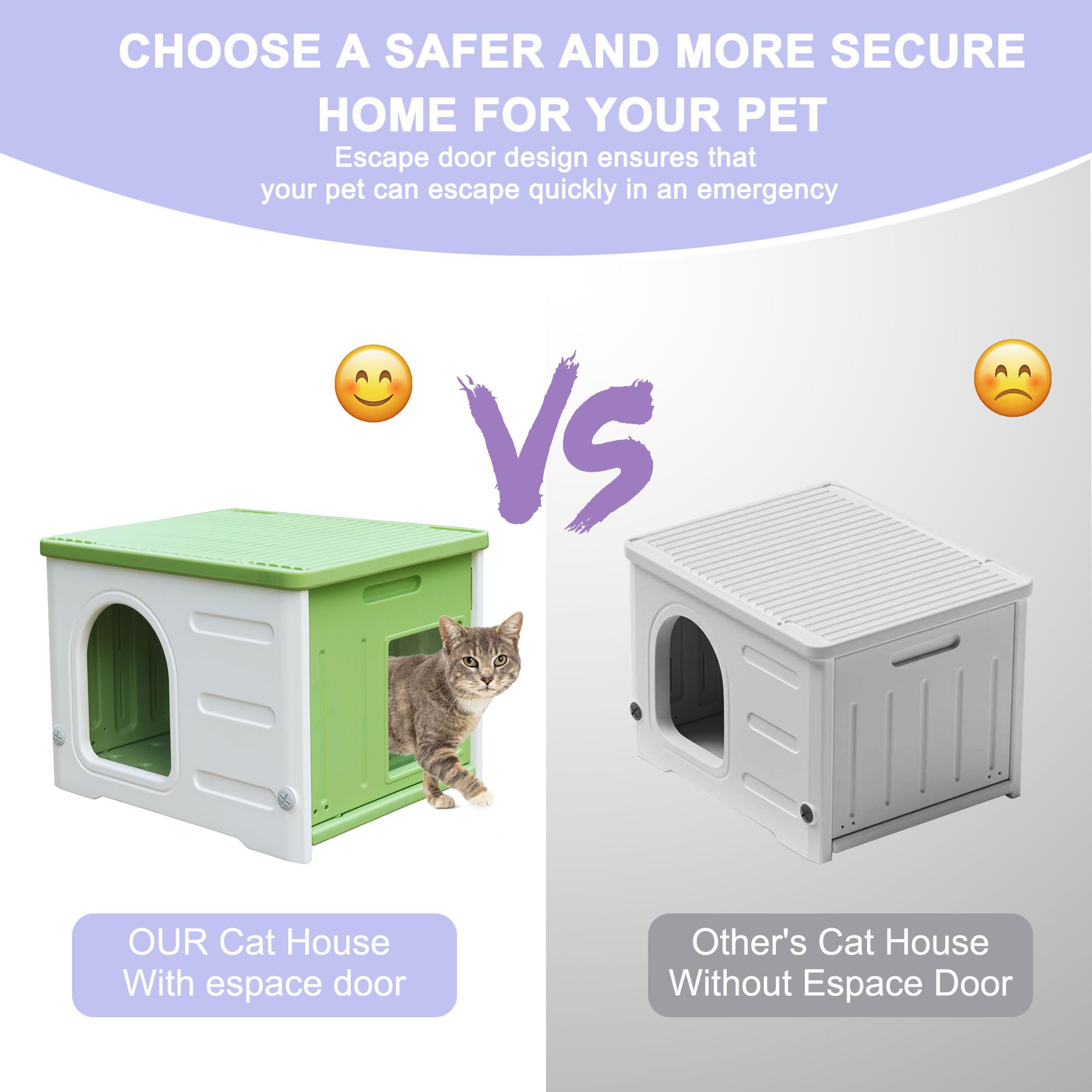Deblue cat house escape door — provides quick exit in emergencies.