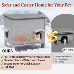 Deblue cat house outdoor grey escape-door feature enables quick egress for anxious cats