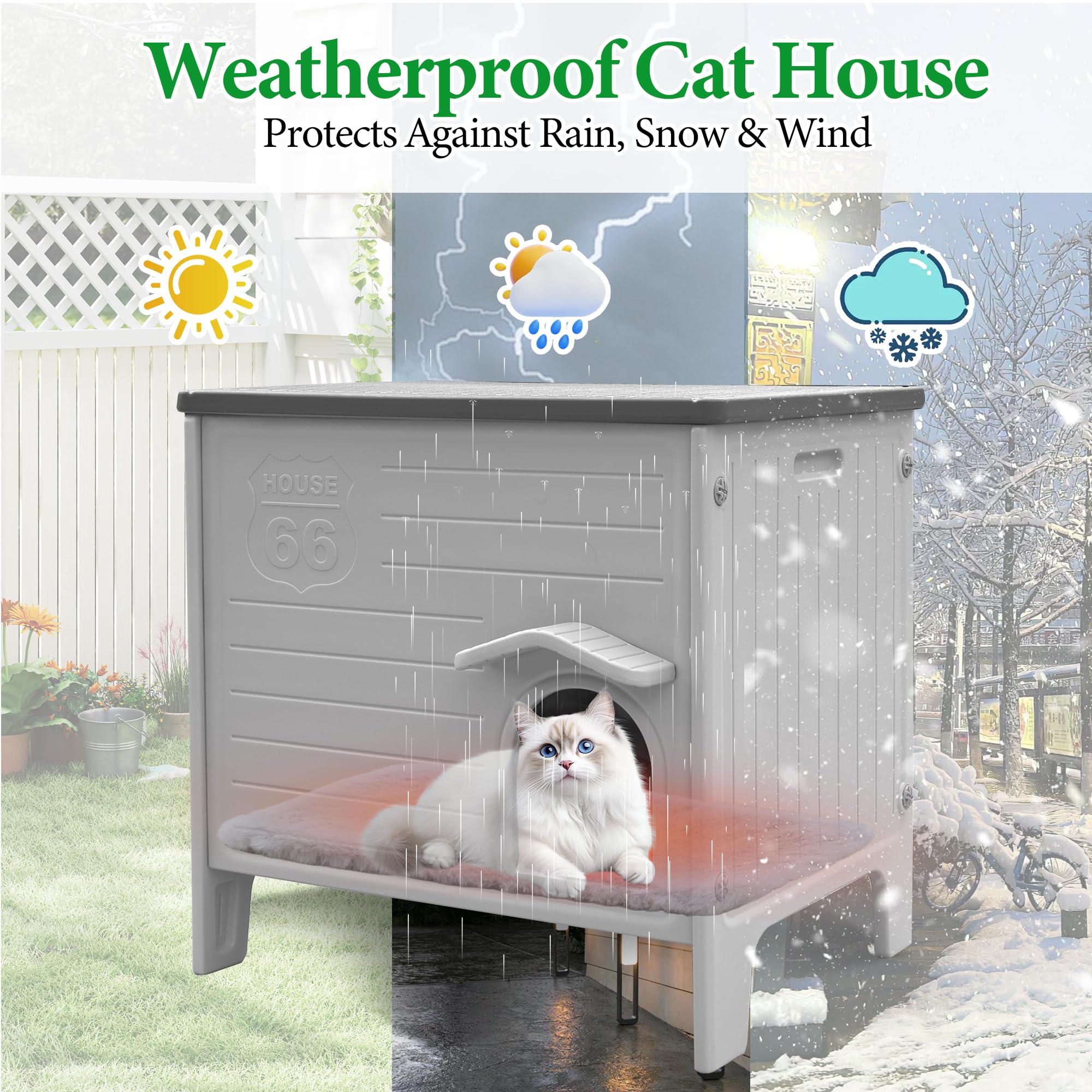 Deblue cat house sturdy double-layer HDPE resists active cats better than typical plastic