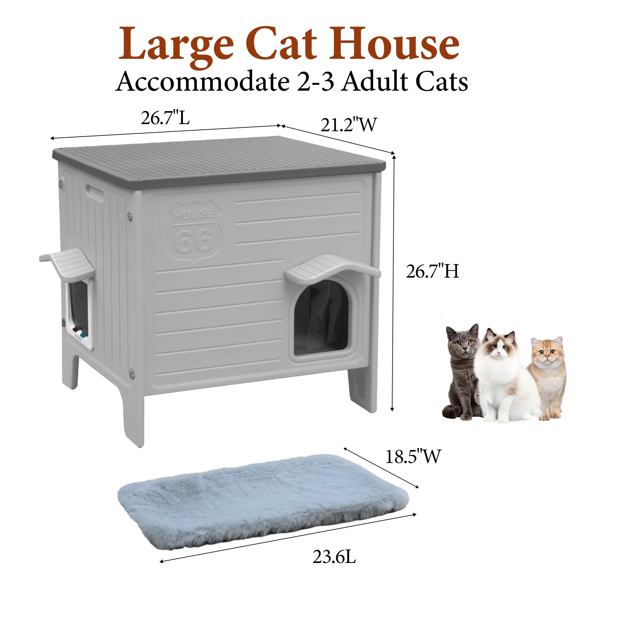 Deblue cat house includes plush interior mat for warm, comfy resting during chilly evenings