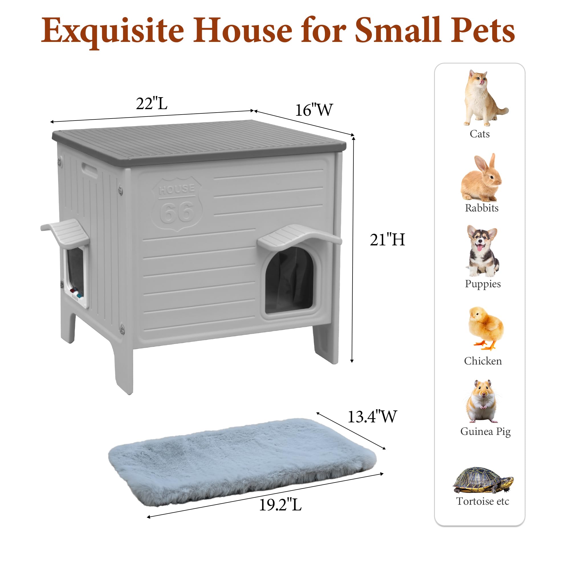 Deblue outdoor cat house waterproof eave helps shed rain and snow.