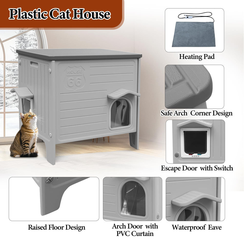 Deblue heated cat house interior spacious for 2-3 cats