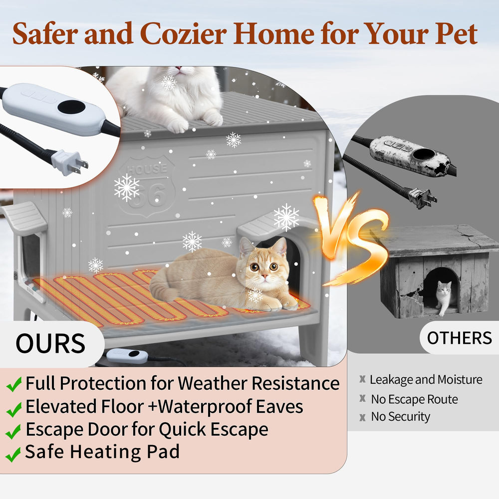 Deblue heated cat house outdoor side view showing weatherproof shelter