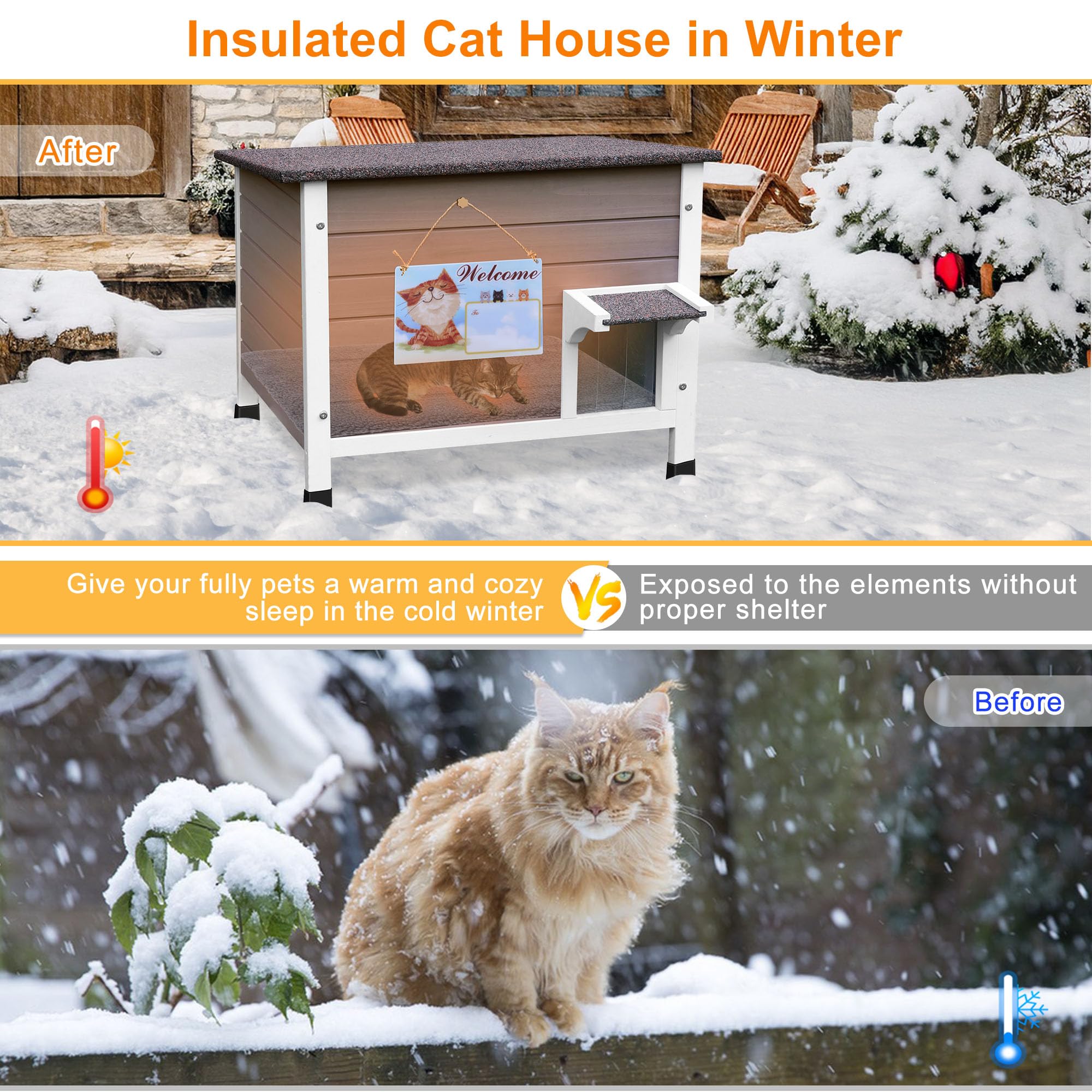 Deblue Ourdoor cat house roof open for easy cleaning and access.