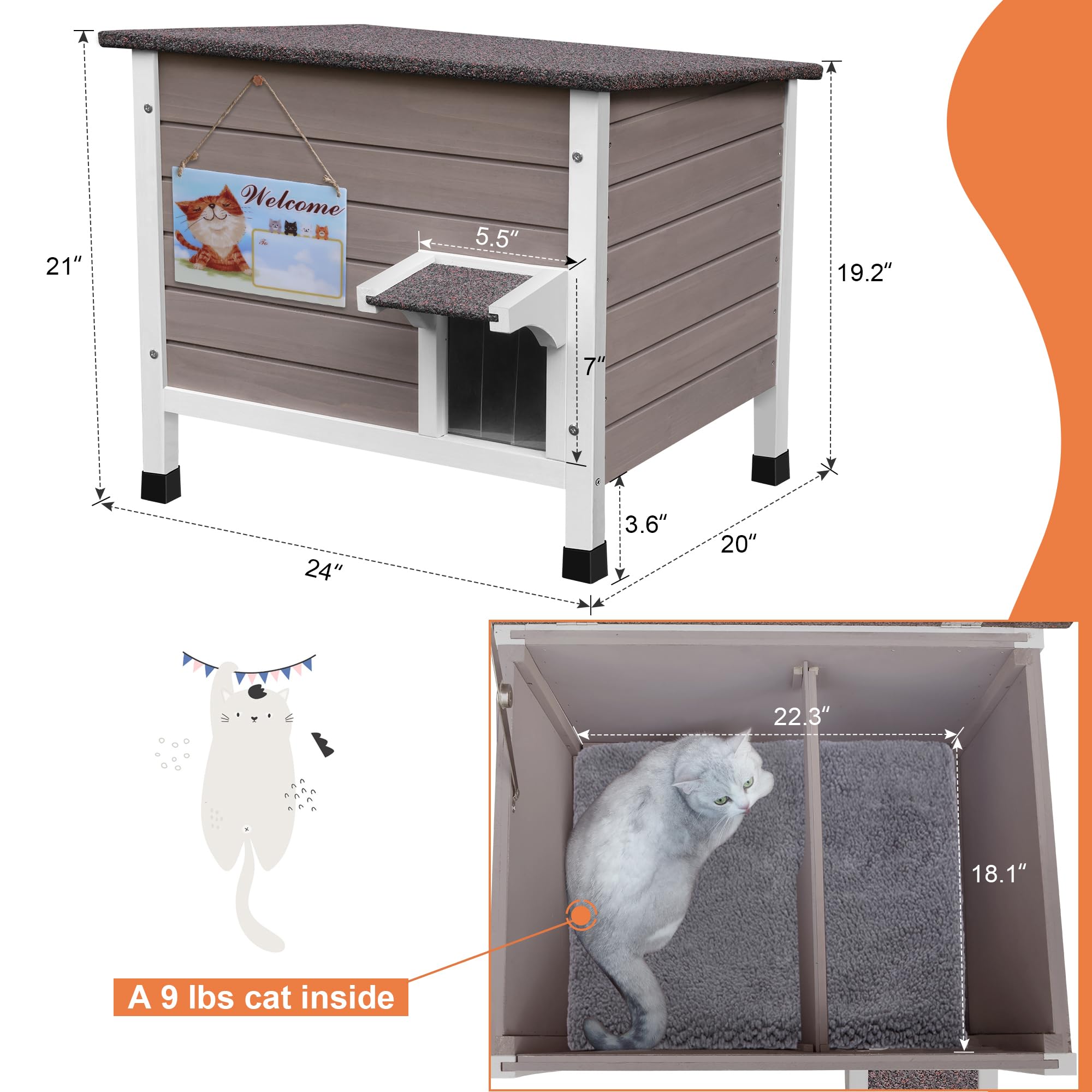Deblue Ourdoor cat house with self-heating mat adds warmth.