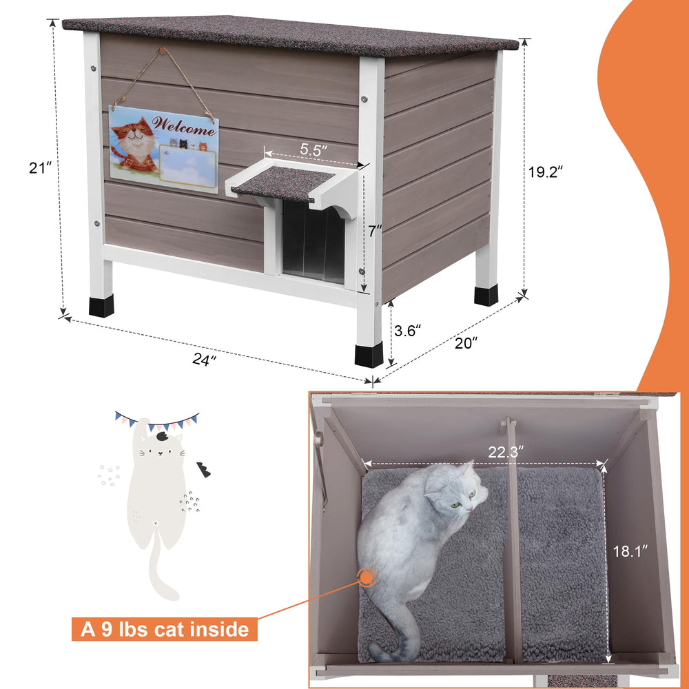 Deblue Ourdoor cat house with self-heating mat adds warmth.