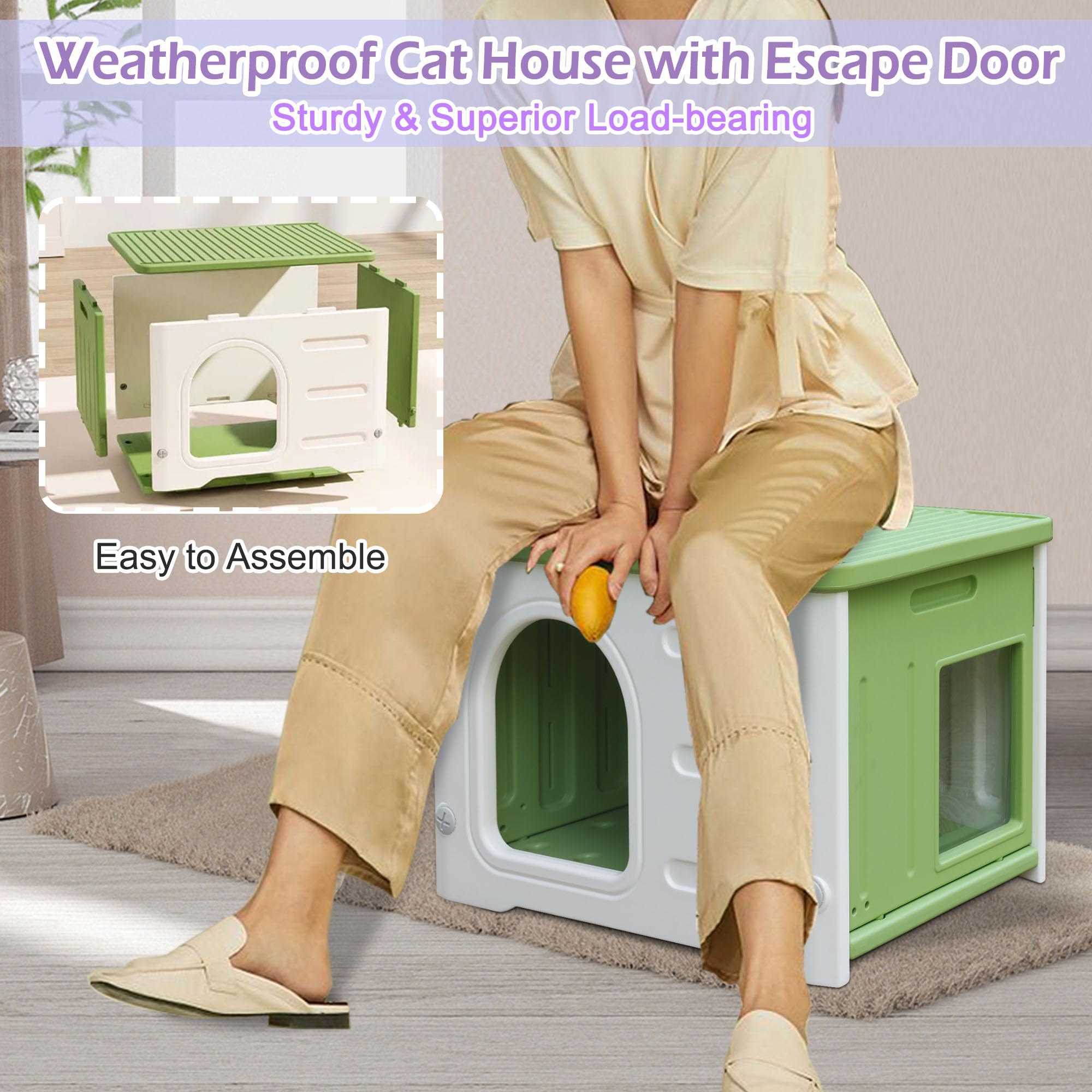 Deblue stackable two-story design — space-saving play for multi-cat homes.