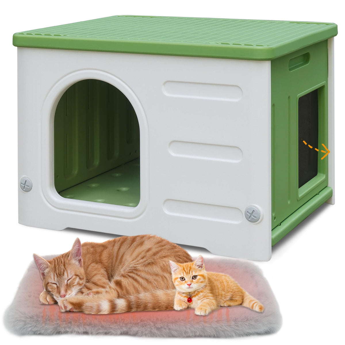 Deblue waterproof cat house outdoor green — rugged shelter for outdoor cats.