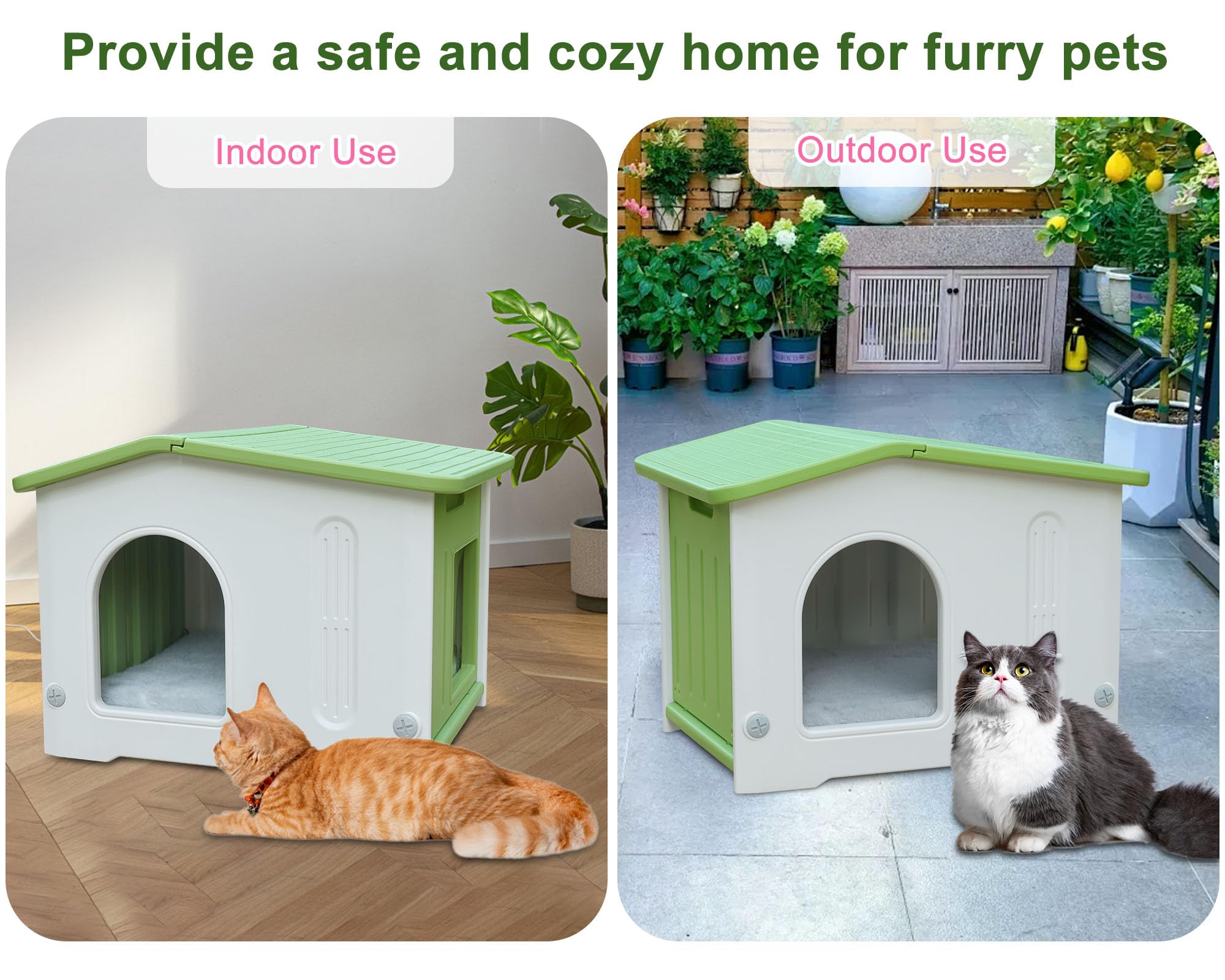 Deblue weatherproof cat house for outdoor and indoor use, versatile shelter