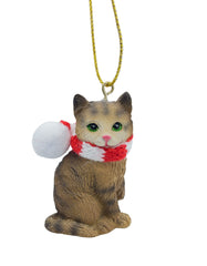 December Pets tan-brown tabby ornament front view for festive cat lover decor