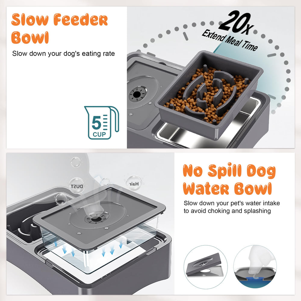 Decflow no-spill water bowl with floating plate reduces splashes during feeding.