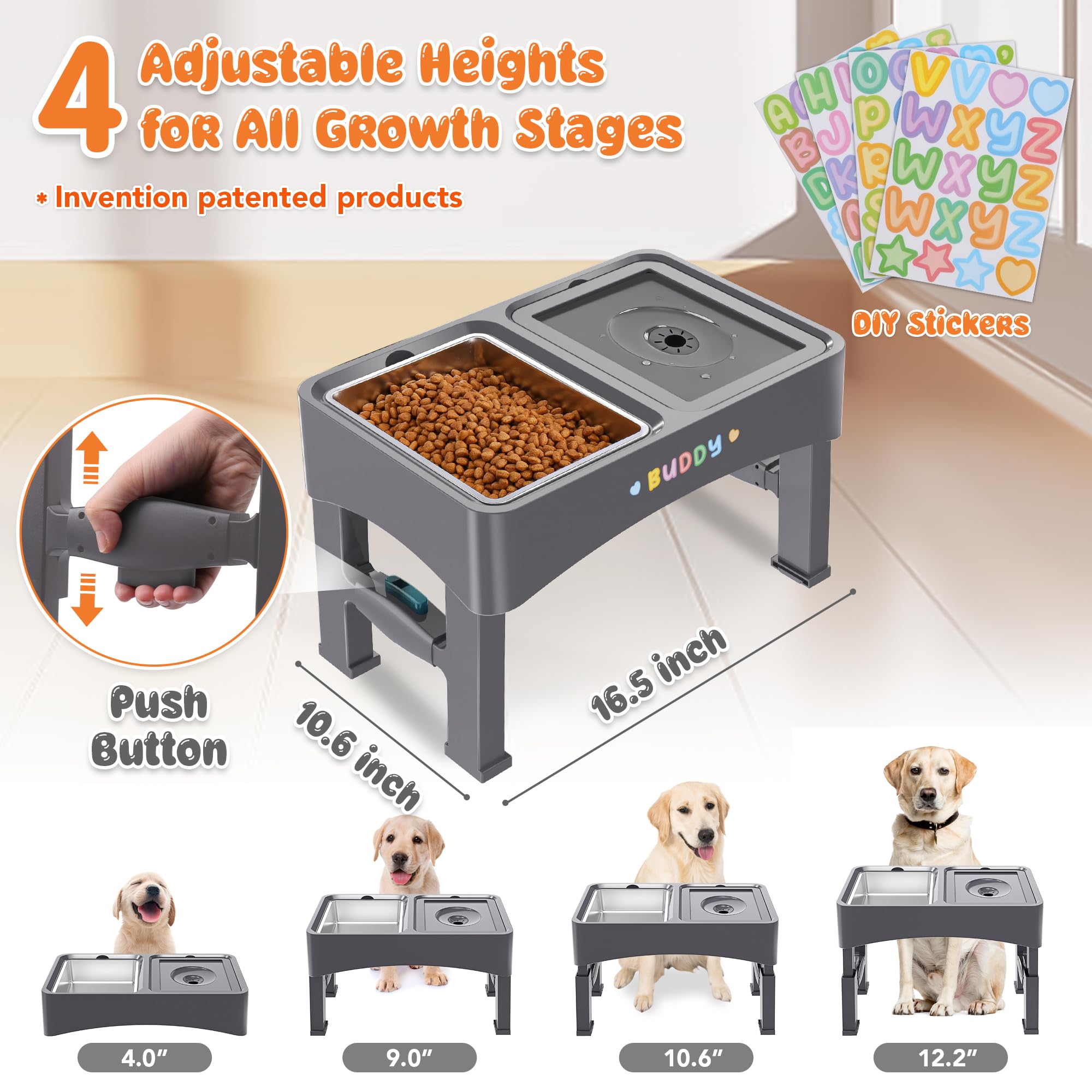 Decflow adjustable stand demonstrates ergonomic height to ease mealtime posture.
