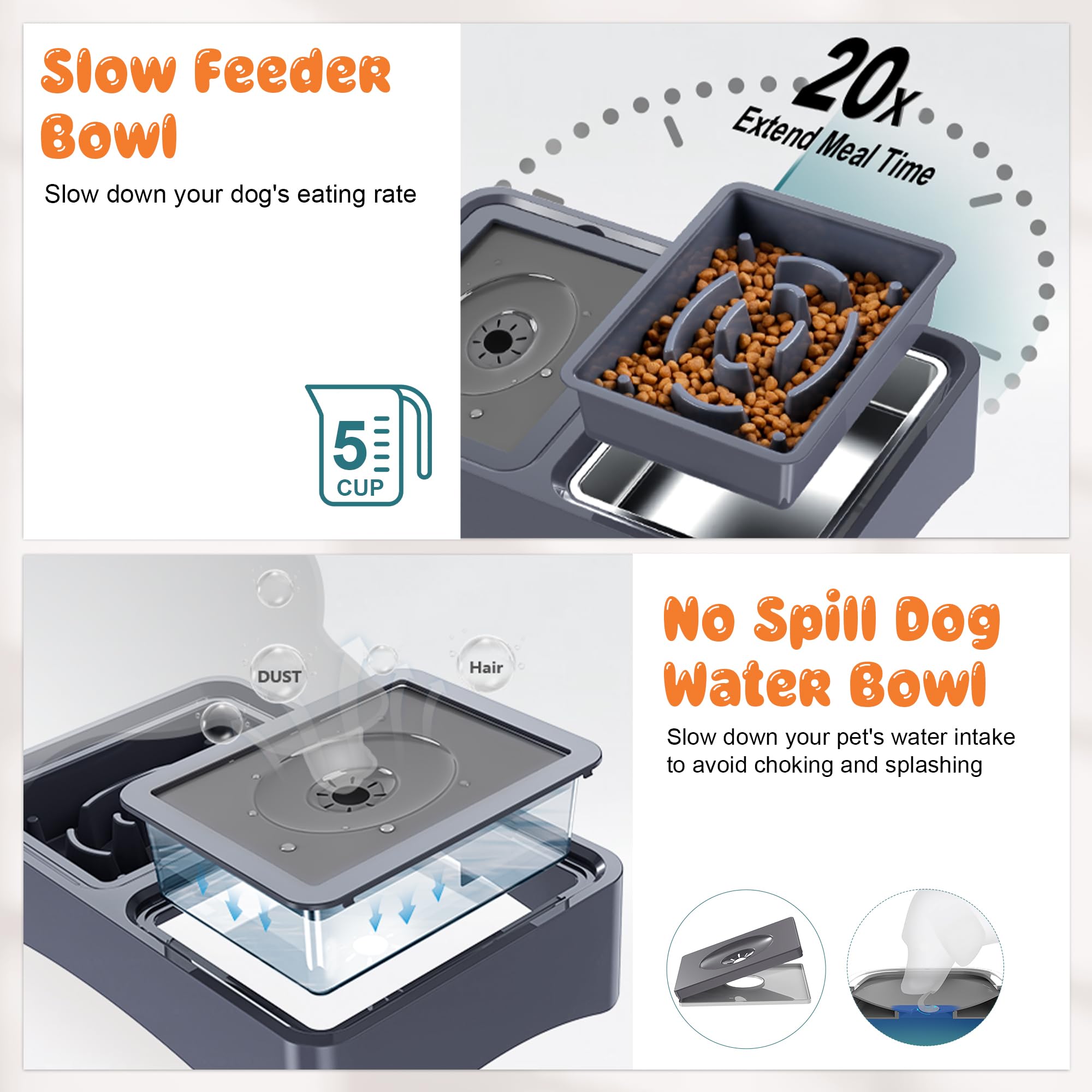 Decflow water bowl no spill design protects floors during refills.