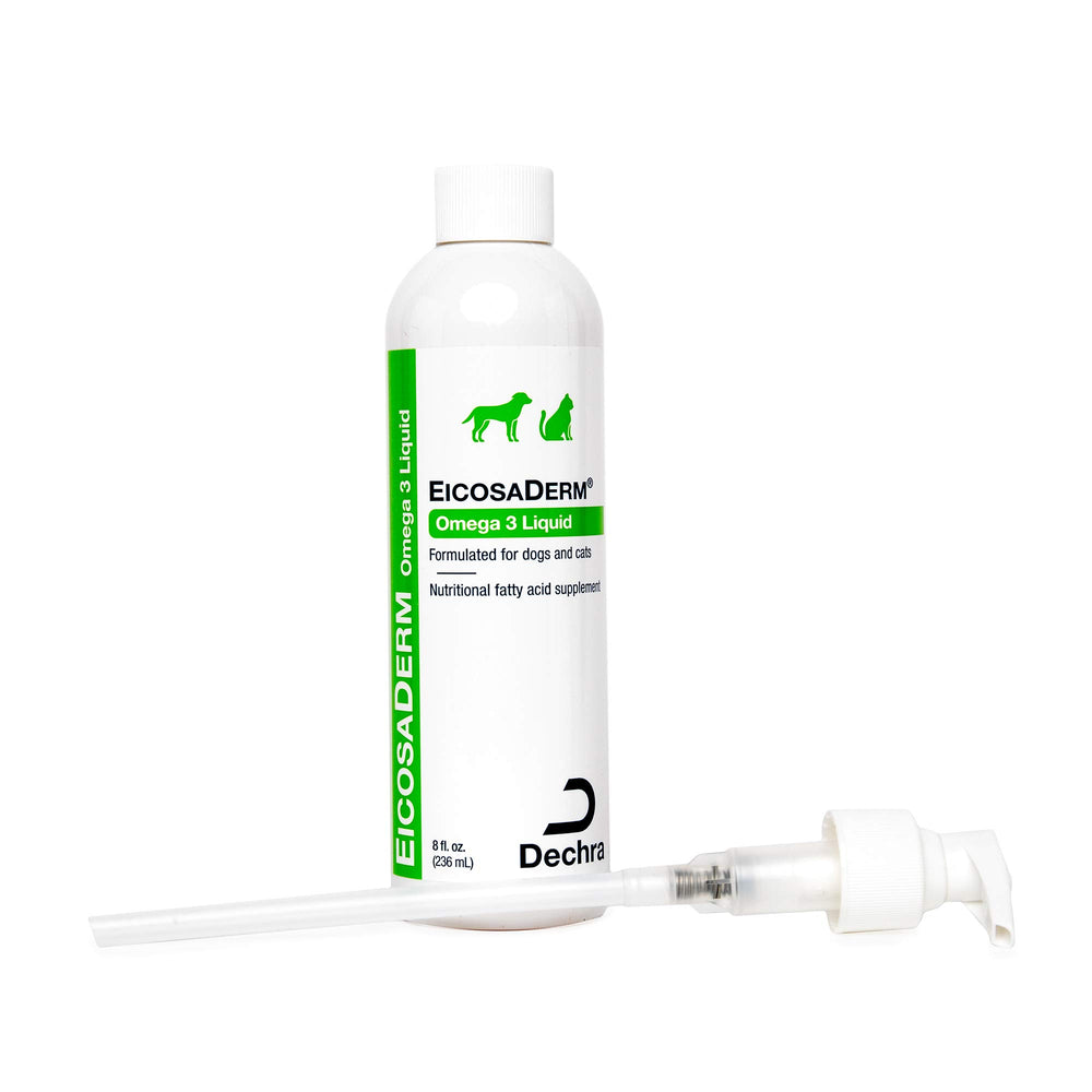 USA-made Dechra EicosaDerm bottle with pesticide-free quality assurance