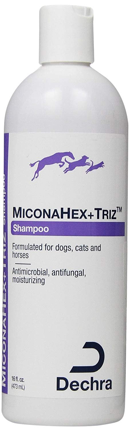 Dechra MiconaHex + Triz Shampoo bottle for pet skin care.