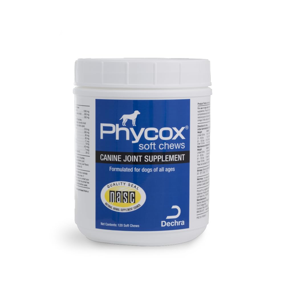 Dechra Phycox dog joint soft chews bottle front highlighting joint support