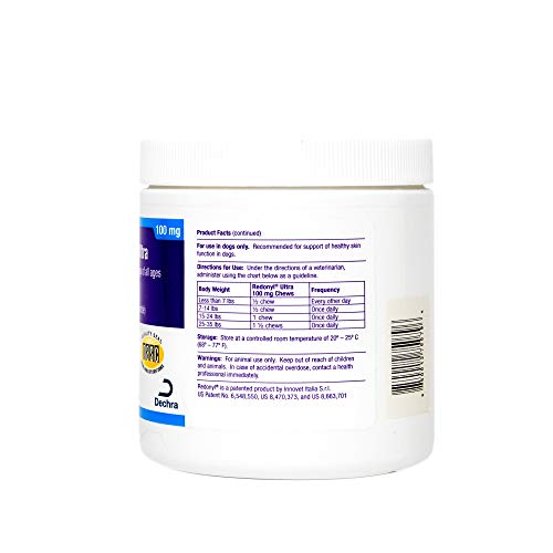 Dechra Redonyl soft chews ingredients powder shows ultra-micronized pea for absorption.