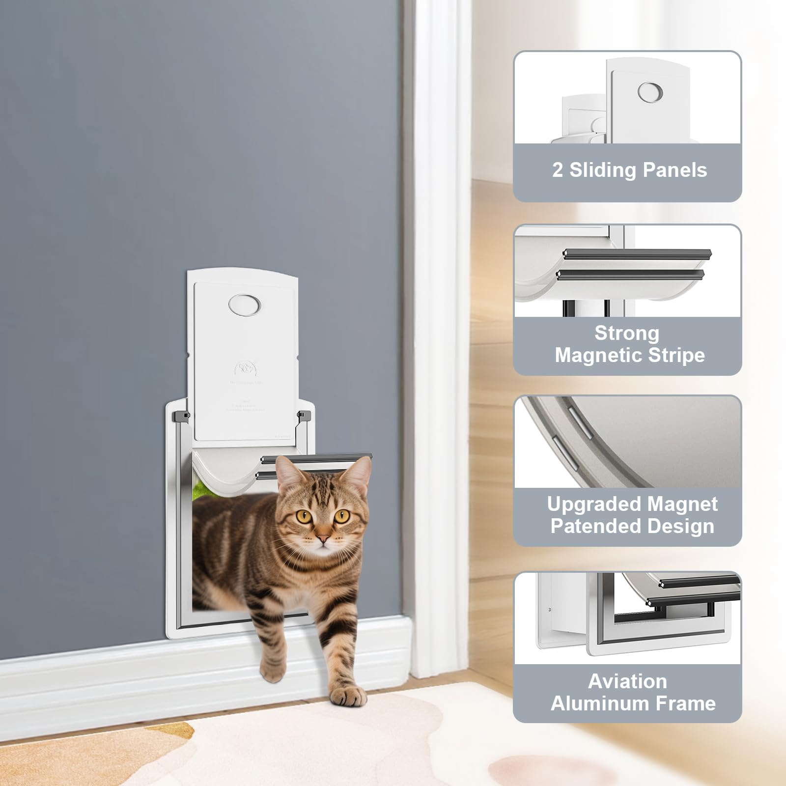 Decormax cat door wall steel frame closeup shows rugged durability