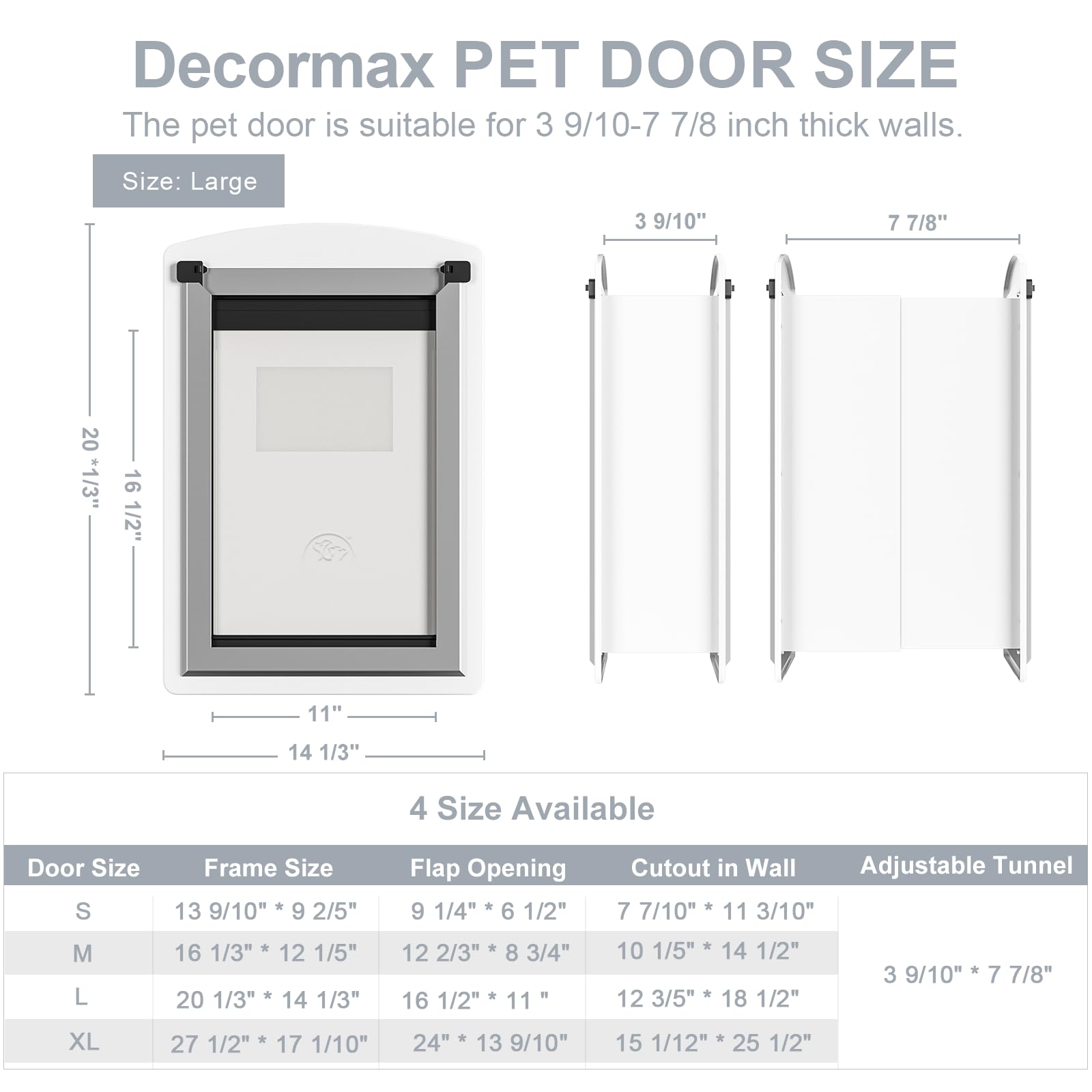 Decormax dog door wall 2-sliding-panels illustrate flexible access modes for security.
