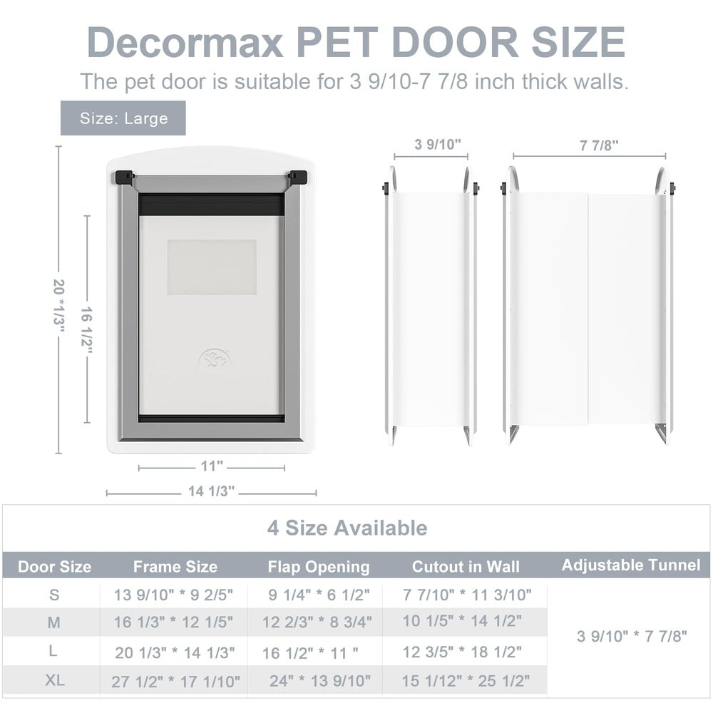 Decormax dog door wall 2-sliding-panels illustrate flexible access modes for security.
