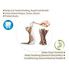 Deegufa silvervine sticks closeup-woodgrain — natural woodgrain and aroma that cats notice.