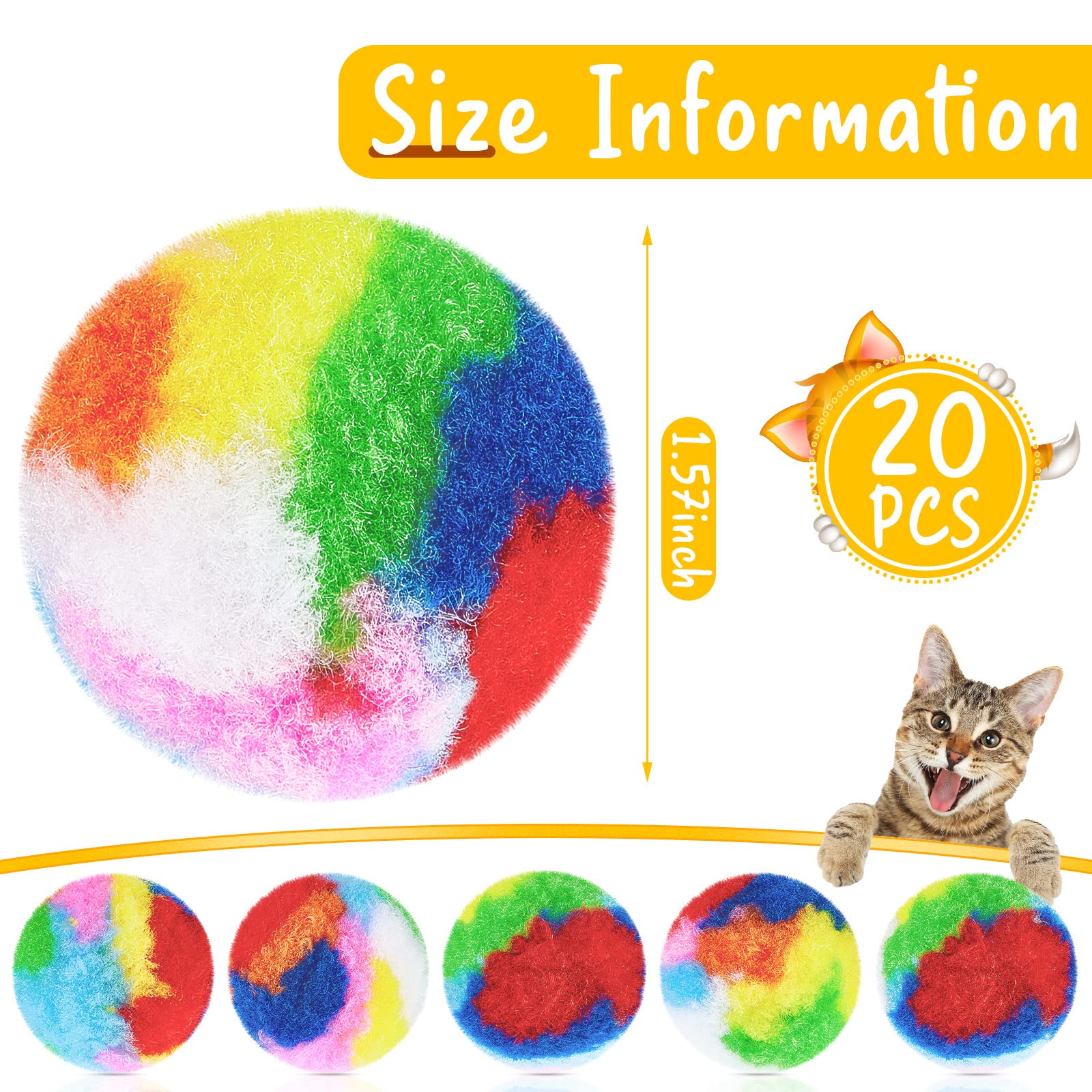 Deekin 1.6in pom pom balls in bright colors engage playful cat instincts indoors.