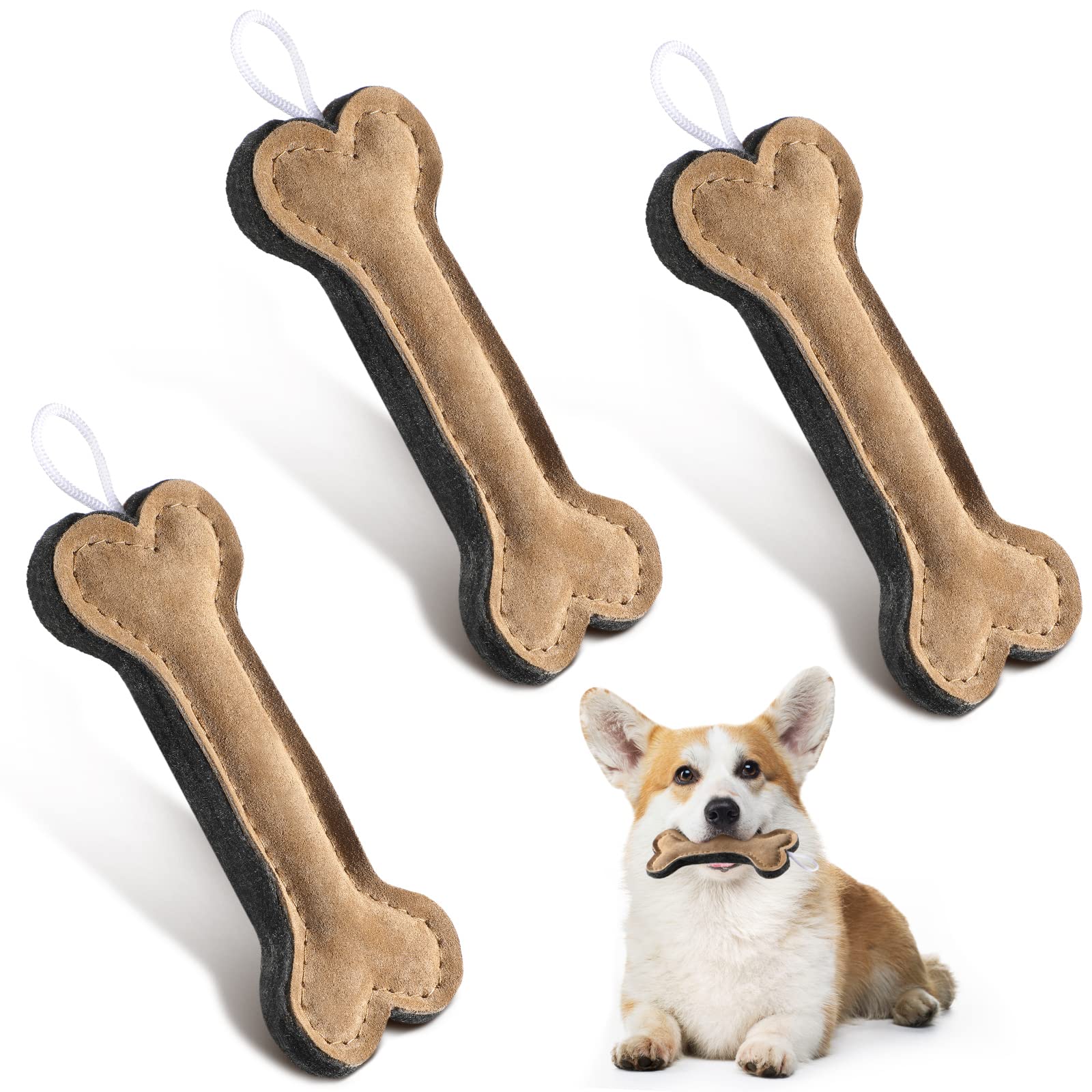 Deekin leather dog toy bone 6inch demonstrates a durable chew for aggressive chewers.