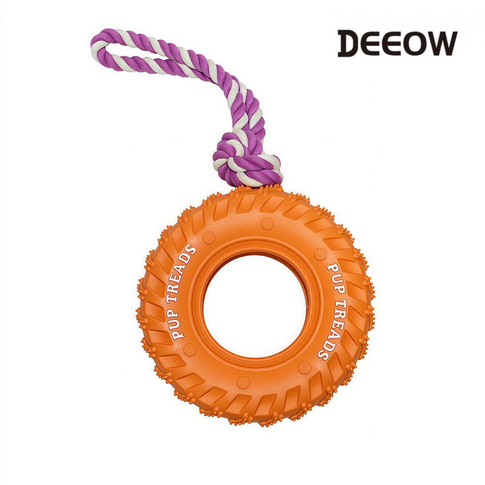 Deeow dog tire toy 6-inch orange helps with mental stimulation during play.