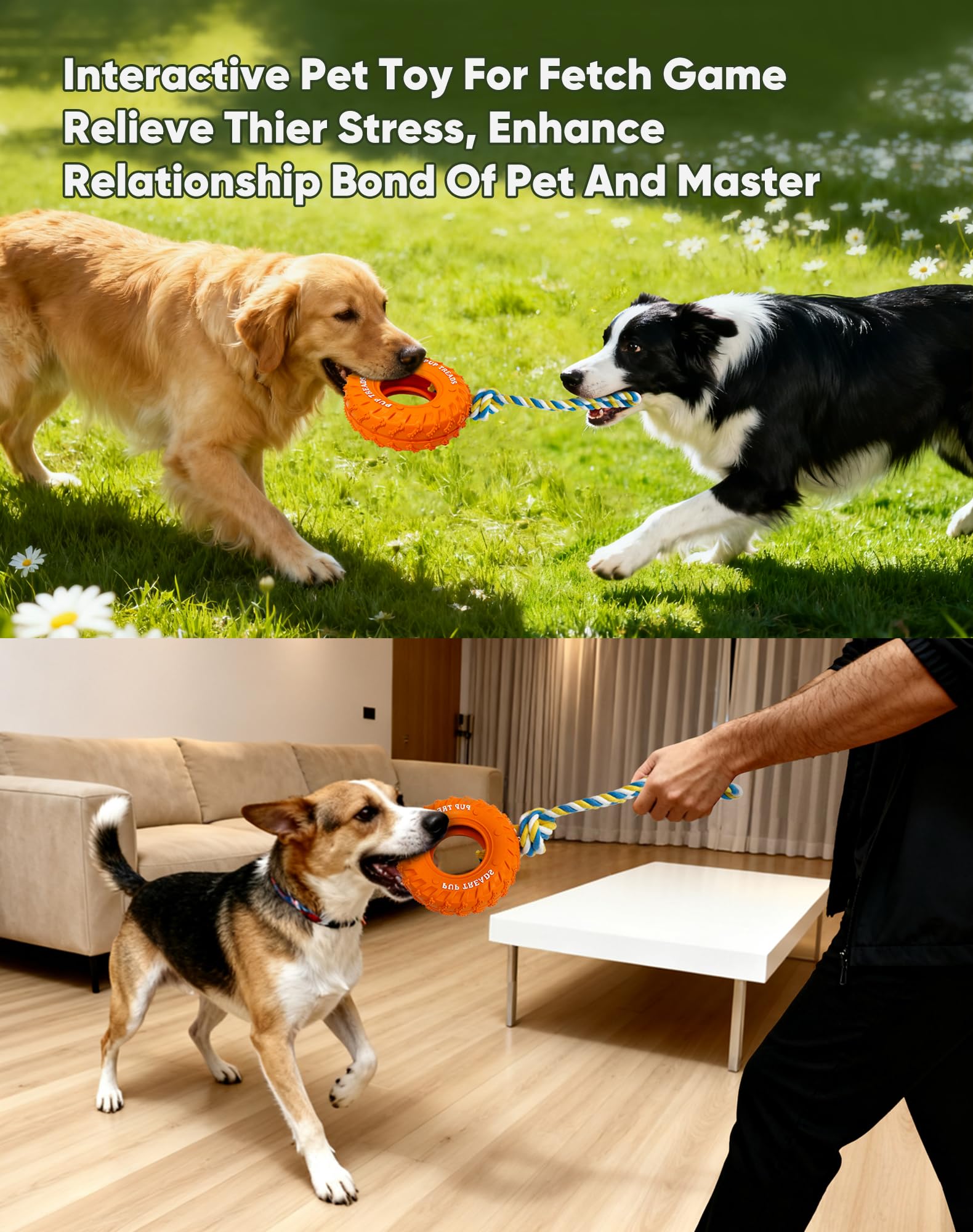Deeow dog tire toy 6-inch orange is made from natural rubber suitable for aggressive chewers.