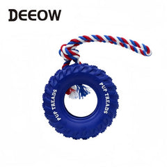Deeow dog tire toy 6in side view with hollow center enables treat-dispensing play.