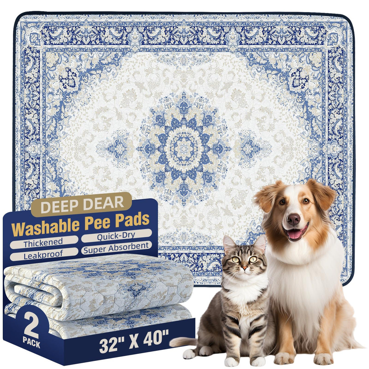 Deep Dear washable pee pad with edges-locking-design helps prevent side leaks during training.
