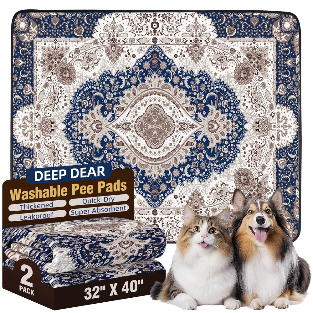 Deep Dear Washable Puppy Pads 32x40 setup shows reusable pads for home potty training.