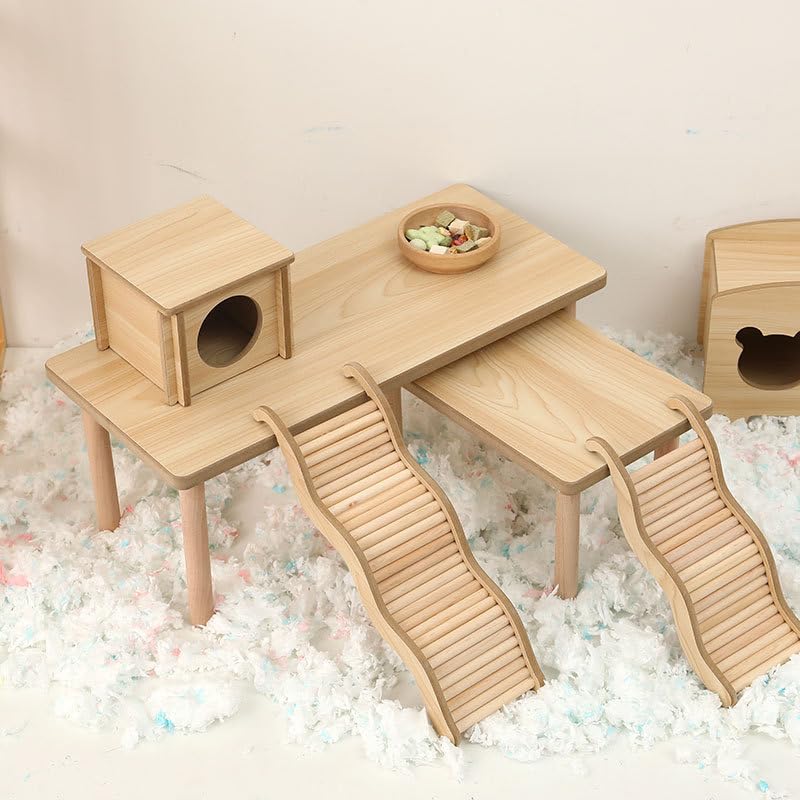 DEFKIYT hamster play wooden platform multi-use setup with water bottle