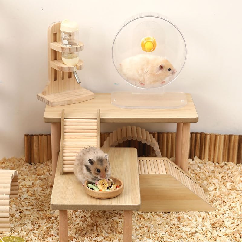 DEFKIYT hamster play wooden platform with accessories and storage options