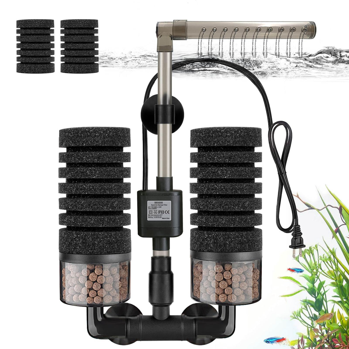 DEGGOX aquarium sponge filter with venturi rain mode delivers gentle flow for fry and shrimp