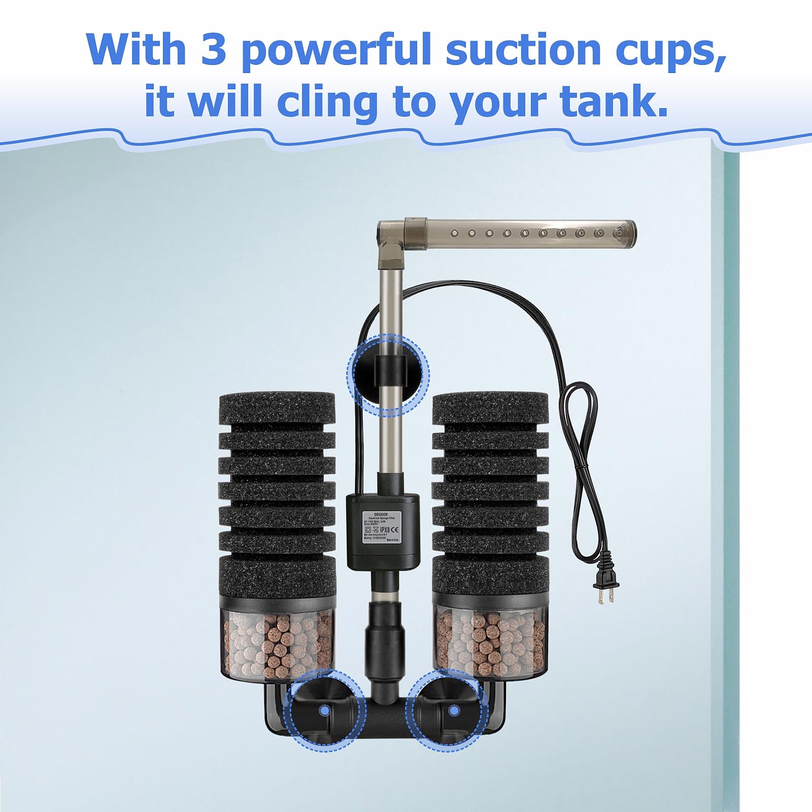 DEGGOX venturi nozzle detail enables bubble-assisted filtration without stressing fry