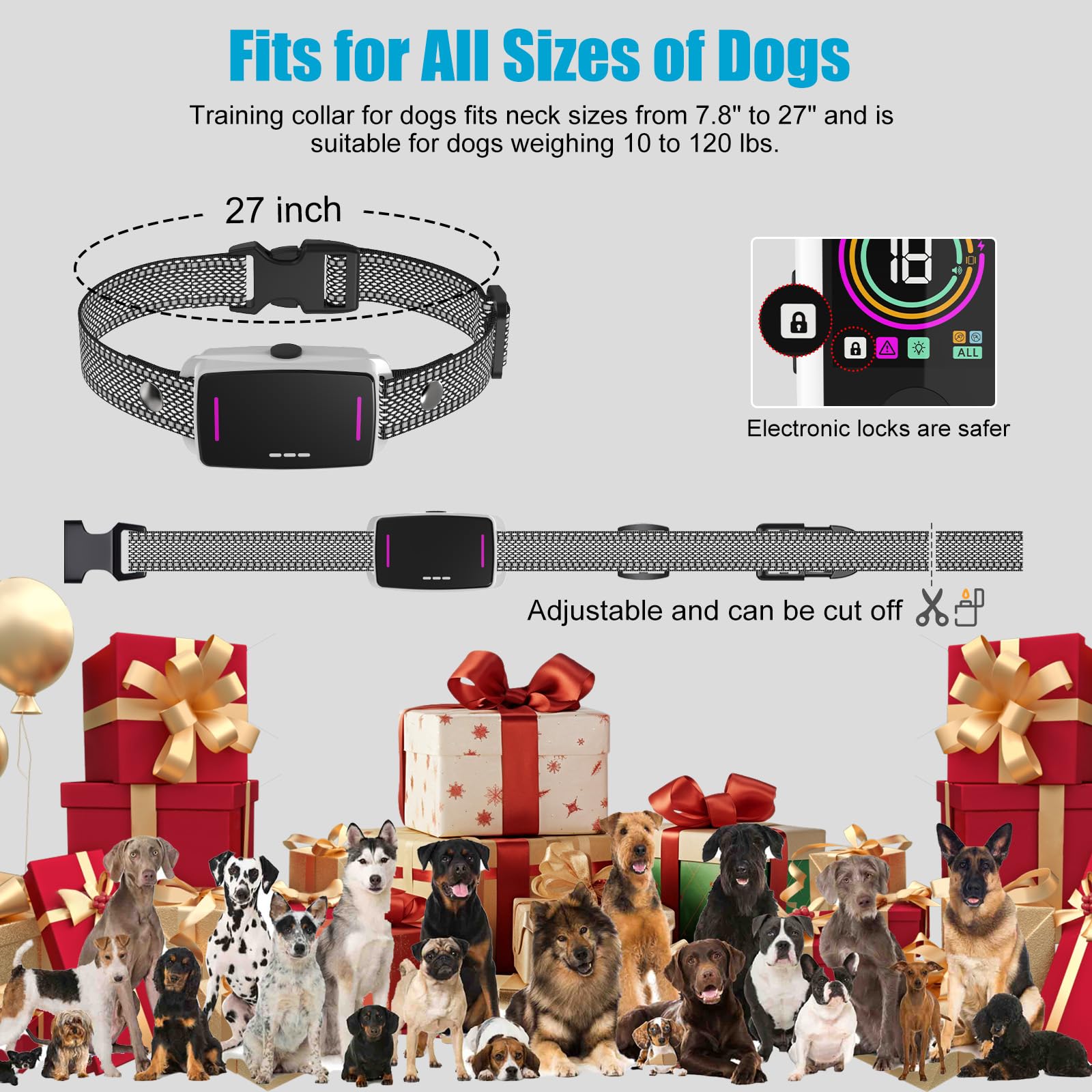 DEIREG nylon adjustable strap provides comfortable fit for dogs from 10 to 120 pounds.