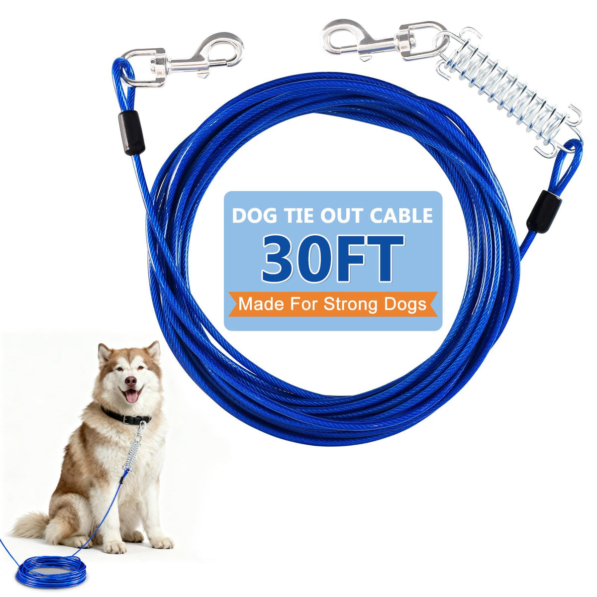 Deisunpet heavy-duty tie-out cable close-up showing steel core for durability.