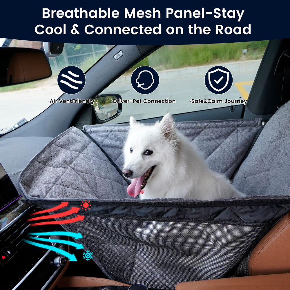 Dekeyoo front-seat dog car seat grey linen fabric is durable and washable.