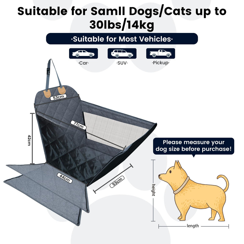 Dekeyoo front-seat dog car seat mesh window improves ventilation and pet visibility.