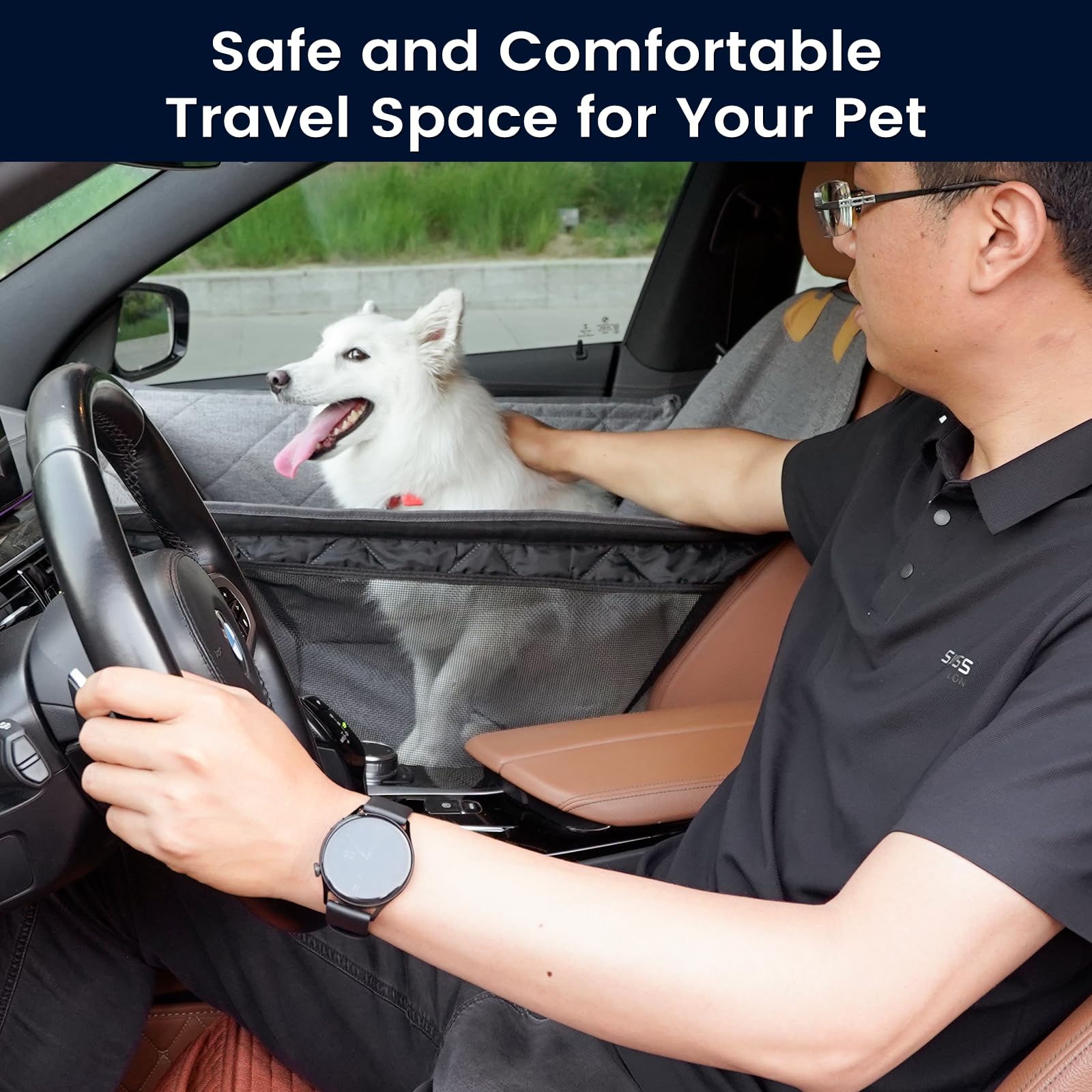 Dekeyoo front-seat dog car seat side flap open aids easy entry and door protection.